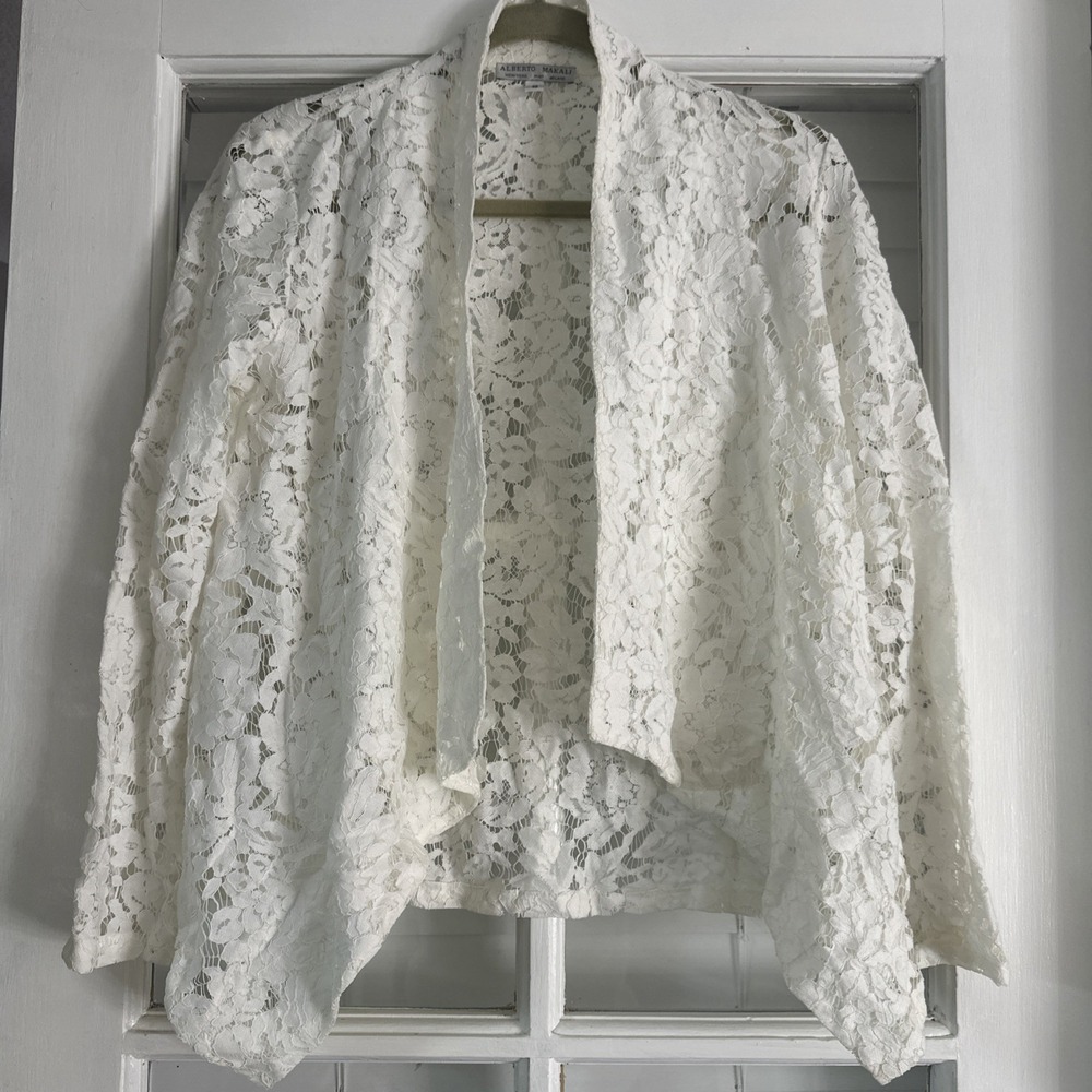 VTG Alberto Makali White Floral Lace Sheer Jacket Y2K Fairy Boho Romantic Small